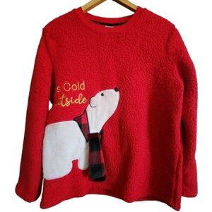 Womens M Secret Treasures Red Faux Sherpa Bear Comfy Cozy Animalcore Top